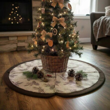 Rustic Pinecone Tree Skirt 17.5 Inch Round Wrap Around with Fastener Strip