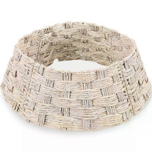 Basket Woven Hyacinth Christmas Tree Collar 36 Inch with Cord Cut-Out Transparent White