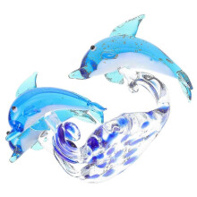 Delfinornament aus Kristallglas für den Schreibtisch, blau, 1 Stück