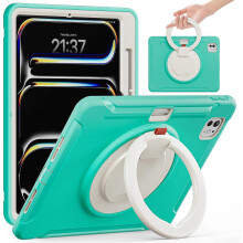 (Mint Green, Multicolor) For iPad Pro 11 (2024) Case Hand Grip Kickstand PC+TPU Cover with Pen Slot - Cornflower Blue