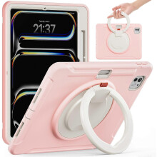 (Cherry Blossoms Pink, Multicolor) For iPad Pro 11 (2024) Case Hand Grip Kickstand PC+TPU Cover with Pen Slot - Cornflower Blue