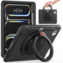 (Black, Multicolor) For iPad Pro 11 (2024) Case Hand Grip Kickstand PC+TPU Cover with Pen Slot - Cornflower Blue