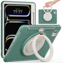 (Emerald Green, Multicolor) For iPad Pro 11 (2024) Case Hand Grip Kickstand PC+TPU Cover with Pen Slot - Cornflower Blue