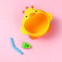 (Duck Bowl Straw, Multicolor) Baby Feeding Tableware Set Silicone Baby Suction Bowls with Straw (BPA-Free, NO FDA Certificate) - D