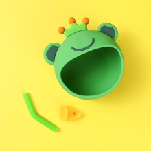 (Frog Bowl Straw, Multicolor) Baby Feeding Tableware Set Silicone Baby Suction Bowls with Straw (BPA-Free, NO FDA Certificate) - D