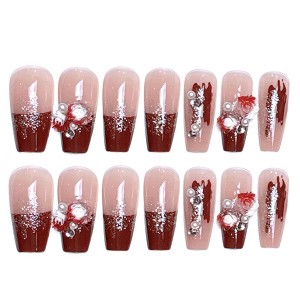 Phui-Pet-Supplies Glossy Nude Fake Nails With Red Tip - Salon Supply