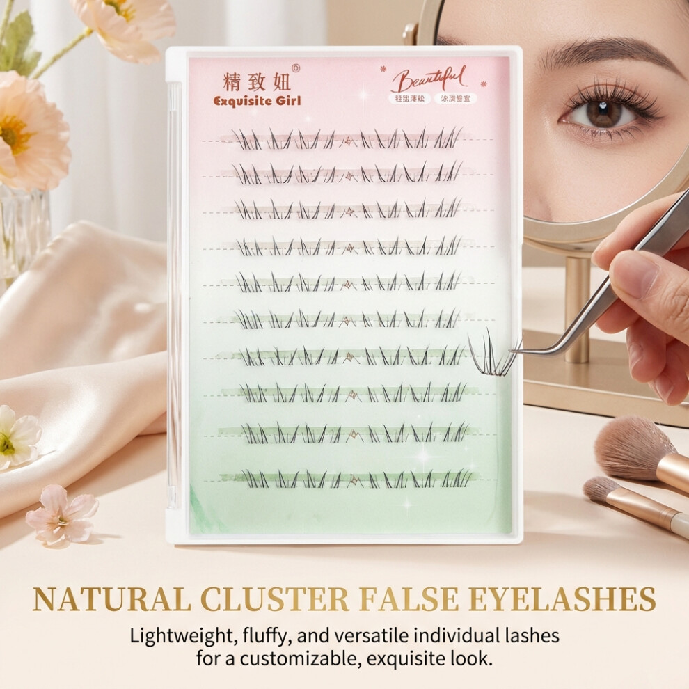 Creation-3C (No Glue 10 Pairs) Chinese Style Press-On Eyelashes, Transparent Stem