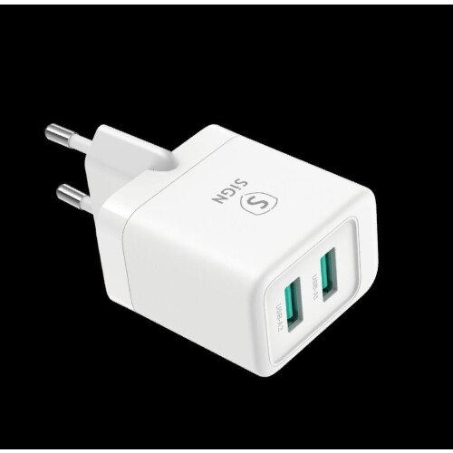 Mini Fast Charger Dual USB, 2.4A - Fehér