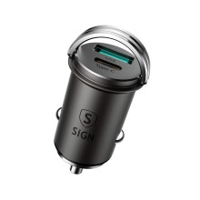 Mini autós töltő USB és USB-C, PD és Q.C3.0, 5A, 20 W - fekete