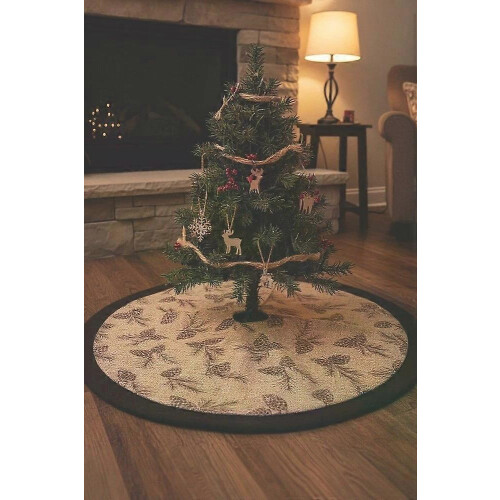 Rustic Pinecone Tree Skirt 17.5 Inch Round Wrap Around with Fastener Strip 1