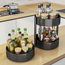 (Black, Multicolor) 2 Tier Rotating Spice Rack Kitchen Countertop Organizer 360 Degree Rotating Storage Shelf for Condim