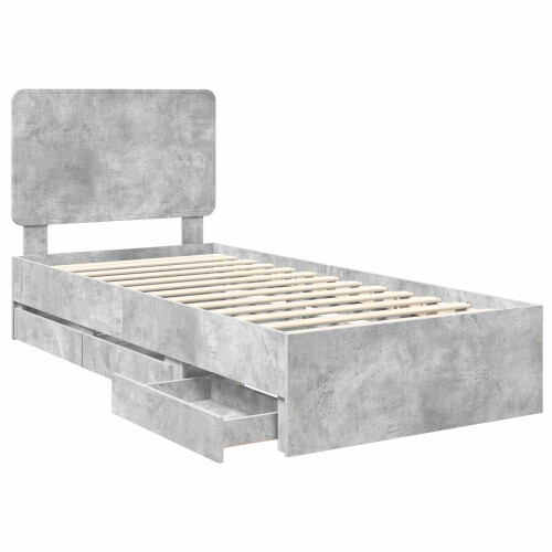 VidaXL vidaXL Bed Frame with Drawer Concrete Grey 75 x 190 cm Engineer Wood 1
