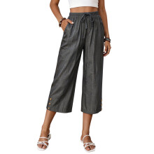 Damenhose, elastische Taille, lässige-Dunkelgrau M