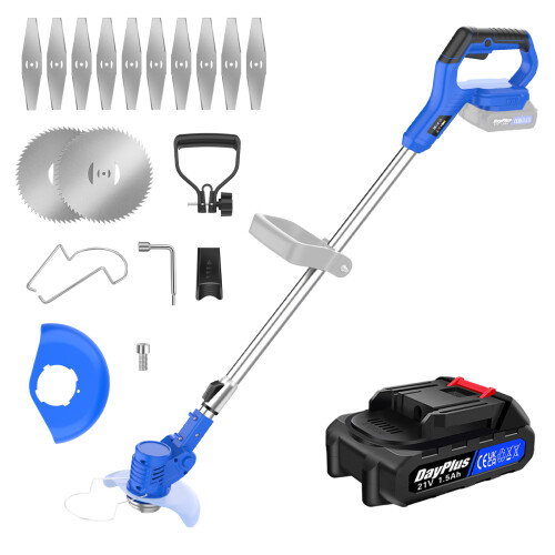 (2 Batteries) Electric Cordless Strimmer Grass Trimmer Garden Edger with Metal Blades