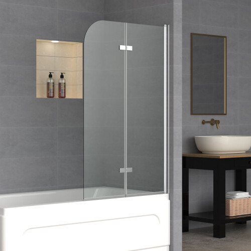 Living And Home 180 Degree Rotation 2-Section Hinged Over Bath Shower Screen 1