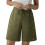 Womens Button Side  Linen Shorts, Lightweight-Army Green XL 1