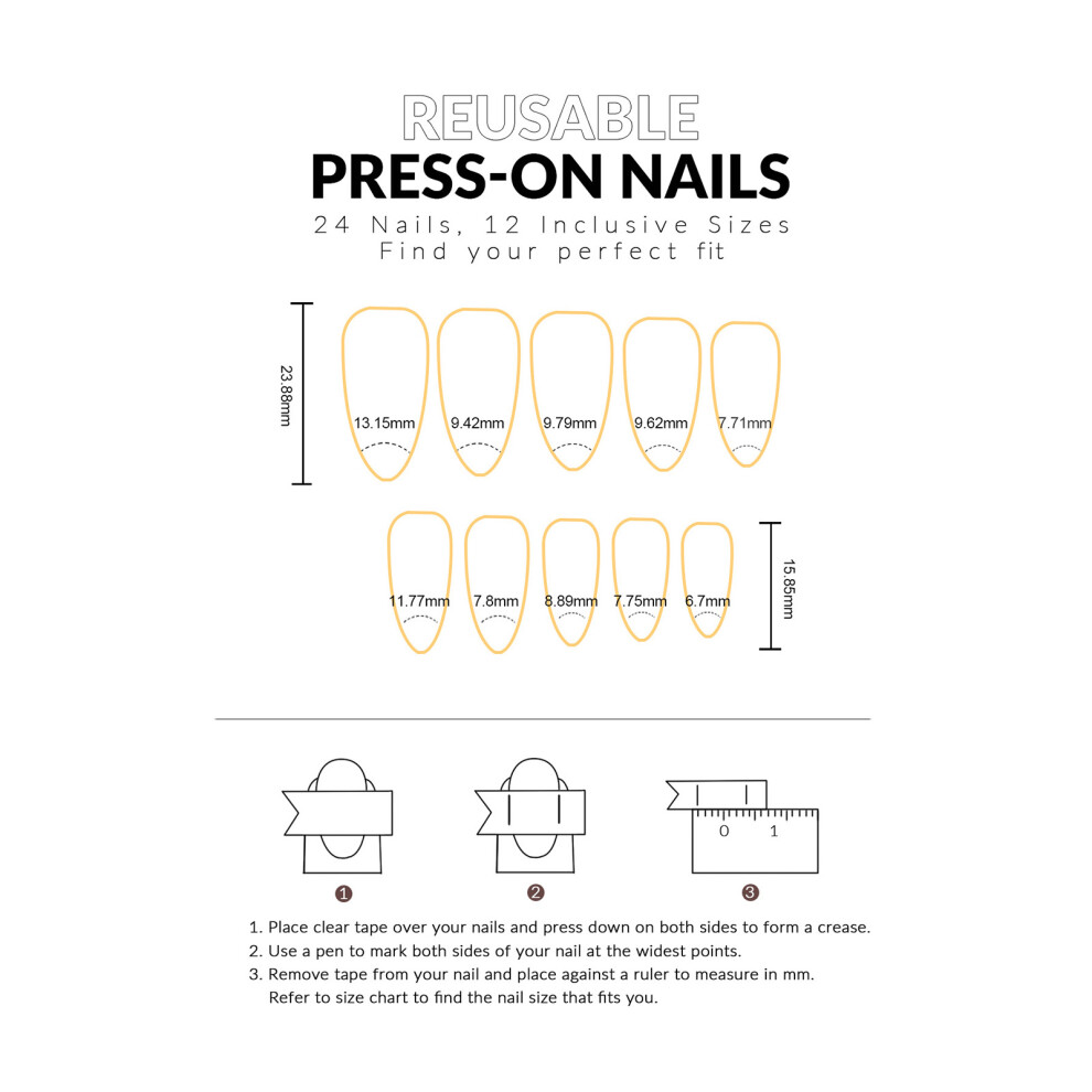 Reach-Tools 30Pcs Wine Red Almond Press-On Nails With Flowers