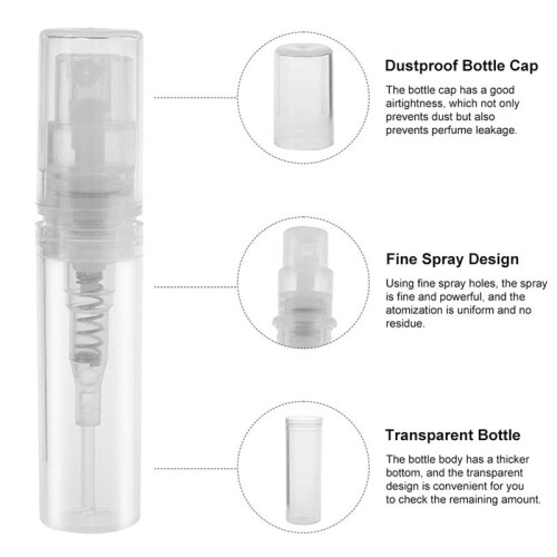80Pc 3ML Transparent Plastic Spray Bottle Small Cosmetic Packing Atomizer Perfume Bottles Atomizing Spray Liquid Contain 1