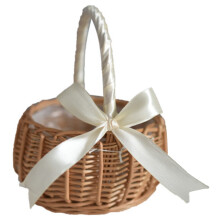 Tkany Kosz na Kwiaty Rattanowy Kosz do Przechowywania Flower Girl Hand Basket RęCznie Robiony Kosz na Kwiaty z Kokardą, L
