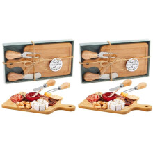 2X Bamboo Cheese Board Set with Knives, Forks & Thank You Tags - Ideal for Bridal & Baby Showers, Housewarming Gifts