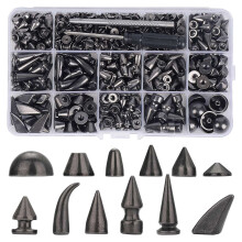 270 Sets Mixed Shape Spikes and Studs Metal Screw Cone Studs and Spikes Rivet Kit for Leather Clothing Shoes
