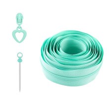 Heart-Shaped Zipper Pull & Size 5 Zipper Tape Set,Suitable for Bags, Clothing, and Fabric Crafts Cyan