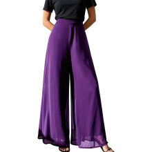 Temperament Women's Wide Leg Casual Pants Stretchy-Purple XXL