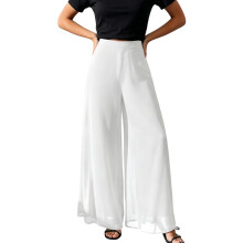 Women's Wide Legged Pants High Elastic Waist-White XL