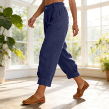 Pantalon décontracté en coton et lin pour femmes, taille-Gris L