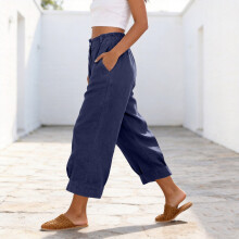 Lässige Baumwoll-Leinen-Hose für Damen, elastisch, hohe-Rot M