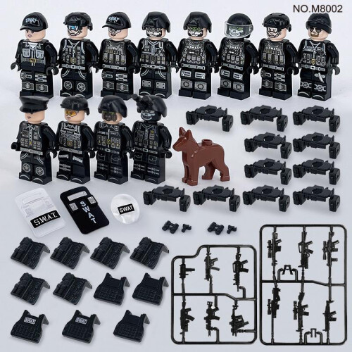 12pc Military SWAT Special Forces Mini Figures Set with Weapons & Dog