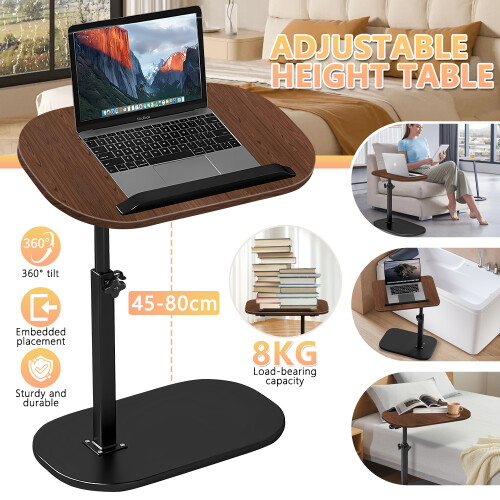 Side Table Adjustable Height Wooden Top Portable Stand