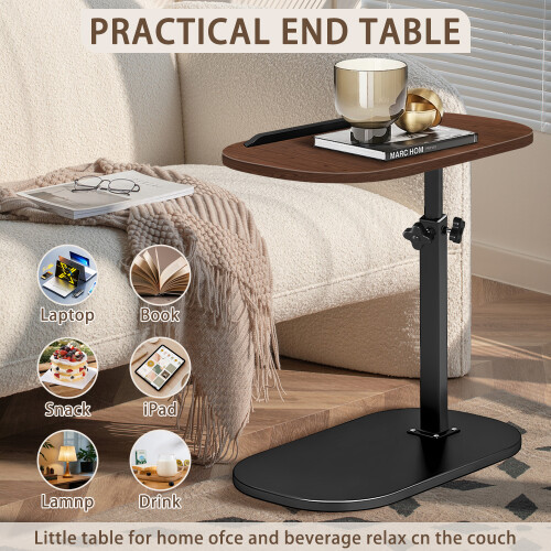 Side Table Adjustable Height Wooden Top Portable Stand 2