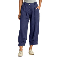 Dames casual katoenen linnen broek, elastische-Marineblauw XL