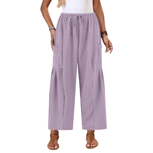 Pantalon large pour femme, décontracté, coupe ample,-Violet S