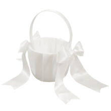 1Pack White Flower Girl Basket Wedding Basket for Flower Girls Cute Satin Flower Girl Basket