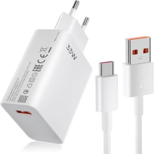 Γρήγορος φορτιστής 33W με καλώδιο USB-C 1m για Xiaomi Redmi 15C 14C 13C 5A Note 15 Pro Plus Note