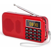 Prenosné FM rádio s nabíjateľnou batériou 3000 mAh, MP3 prehrávač, podpora SD USB AUX, červený kompaktný reproduktor