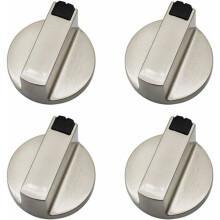 Set van 4 metalen bedieningsknoppen voor gasfornuis, 6 mm, vervangende oven- en kookplaatknoppen voor gasfornuis, zilverkleurig