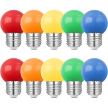 Συσκευασία με 10 χρωματιστές λάμπες LED E27 1W G45 Mini Globe εξοικονόμησης ενέργε
