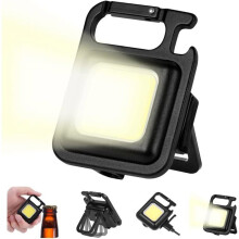 Oplaadbare COB-werklamp, draagbare campinglamp met sleutelhanger van 500 lumen, waterdichte zaklamp met flesopener