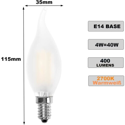 Λαμπτήρας κεριού LED E14 4W 40W Ισοδύναμο 400 Lumens Ζεστό λευκό 2700K με φλόγα σε 2