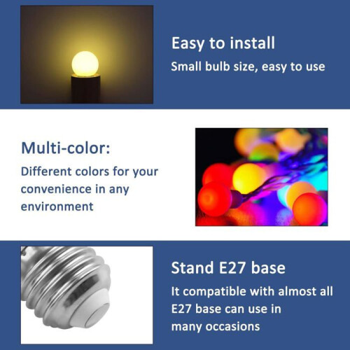 Συσκευασία με 10 χρωματιστές λάμπες LED E27 1W G45 Mini Globe εξοικονόμησης ενέργε 2