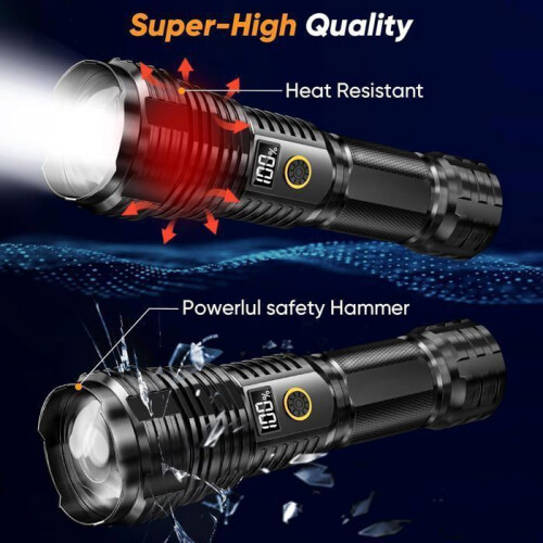 Φακός LED 100000 Lumens, επαναφορτιζόμενος φακός USB με 5 λειτουργίες και ζουμ, IP 2