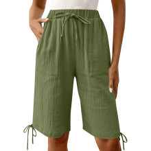 Shorts for Women Length High Baggy Shorts with Pockets-Green M