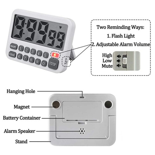 5X Digital Kitchen Timer, Large Display Cooking Timer Cycle Count /Down Timer with Digits Directly Input, Loud Alarm