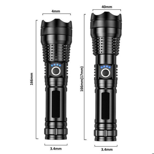 Φακός LED εξαιρετικά ισχυρός 4300 Lumens, επαναφορτιζόμενος μέσω USB, αδιάβροχ 2