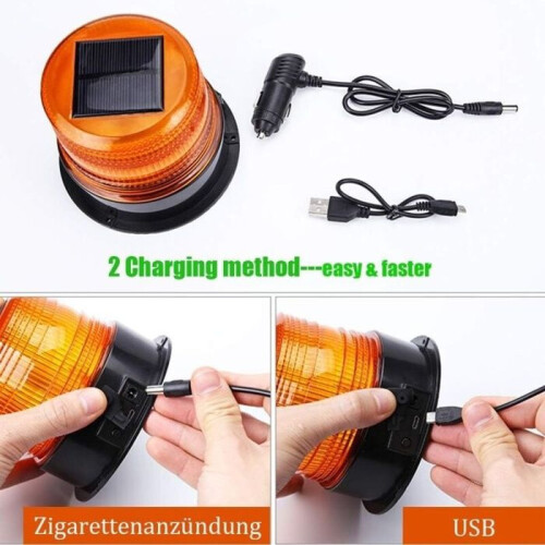 12V ηλιακό USB επαναφορτιζόμενο προειδοποιητικό φως LED, μαγνητικό ασύρμ 1