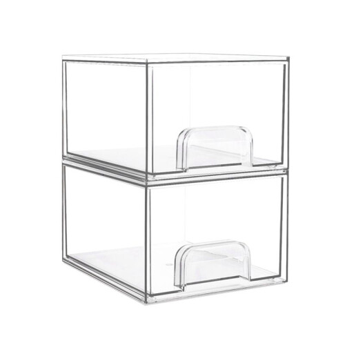 2PCS Clear Stackable Storage Drawers,Bathroom Makeup Organizer,Storage Bins for Home Organization and Storage 1