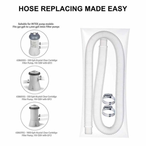 Pool Replacement Hose with Metal Clips, Flexible Polyethylene Plastic Swimming Pool Accessory for Filter Pumps 1